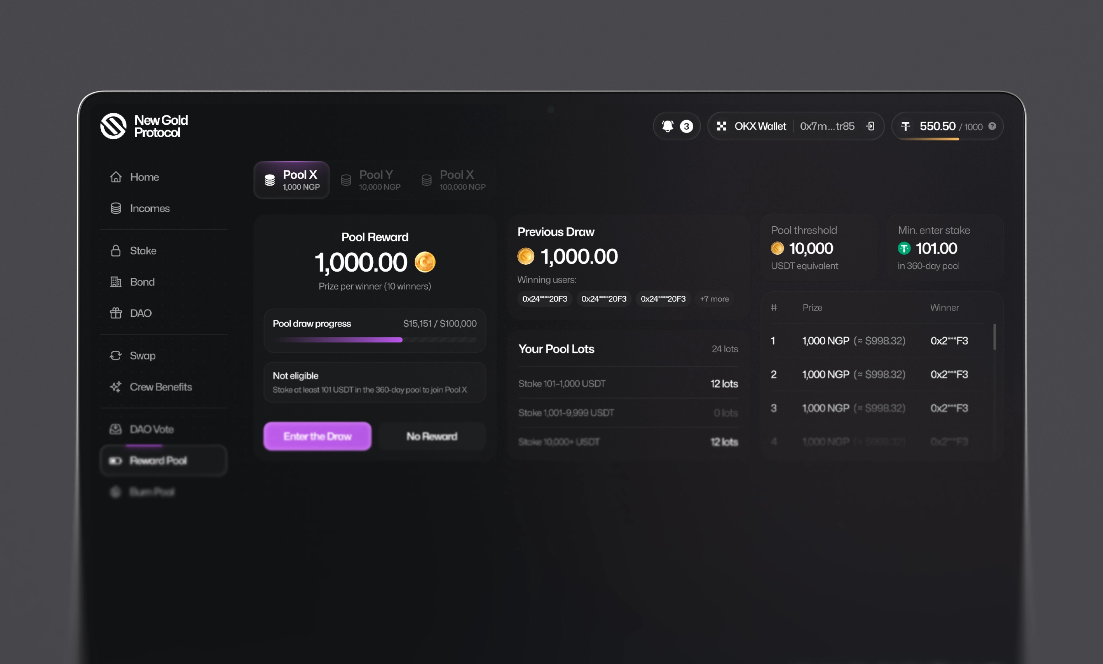 New Gold Protocol — product design screen 1