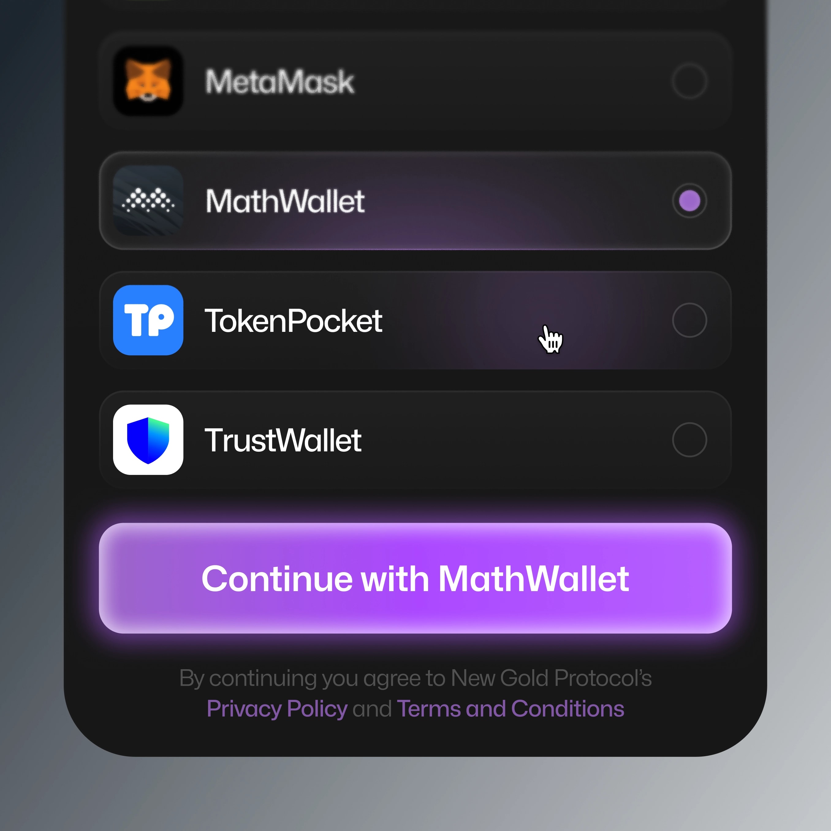 New Gold Protocol — product design screen 2